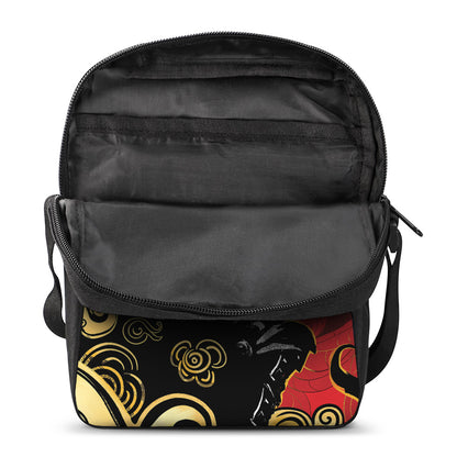 Red Sky And Golden Sun Samurai Print Rectangular Crossbody Bag