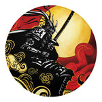 Red Sky And Golden Sun Samurai Print Round Blanket