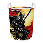Red Sky And Golden Sun Samurai Print Round Laundry Basket