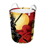 Red Sky And Golden Sun Samurai Print Round Laundry Basket