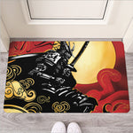 Red Sky And Golden Sun Samurai Print Rubber Doormat