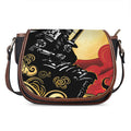 Red Sky And Golden Sun Samurai Print Saddle Bag
