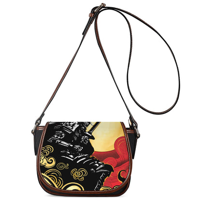 Red Sky And Golden Sun Samurai Print Saddle Bag