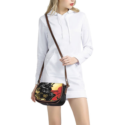 Red Sky And Golden Sun Samurai Print Saddle Bag