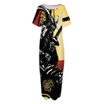 Red Sky And Golden Sun Samurai Print Short Sleeve Long Nightdress