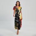 Red Sky And Golden Sun Samurai Print Short Sleeve Maxi Dress