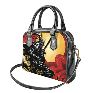 Red Sky And Golden Sun Samurai Print Shoulder Handbag