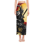 Red Sky And Golden Sun Samurai Print Side Slit Maxi Skirt