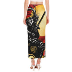 Red Sky And Golden Sun Samurai Print Side Slit Maxi Skirt
