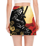Red Sky And Golden Sun Samurai Print Side Slit Mini Skirt