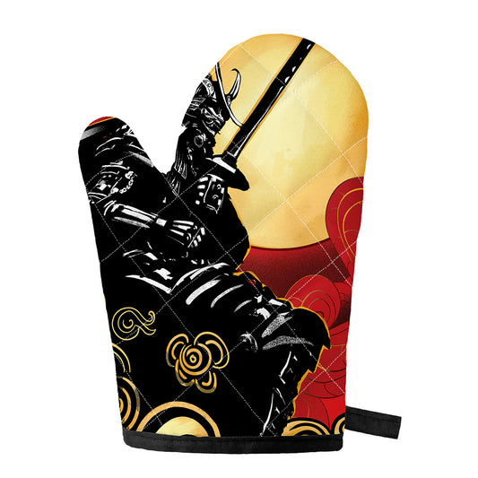 Red Sky And Golden Sun Samurai Print Single Oven Mitt