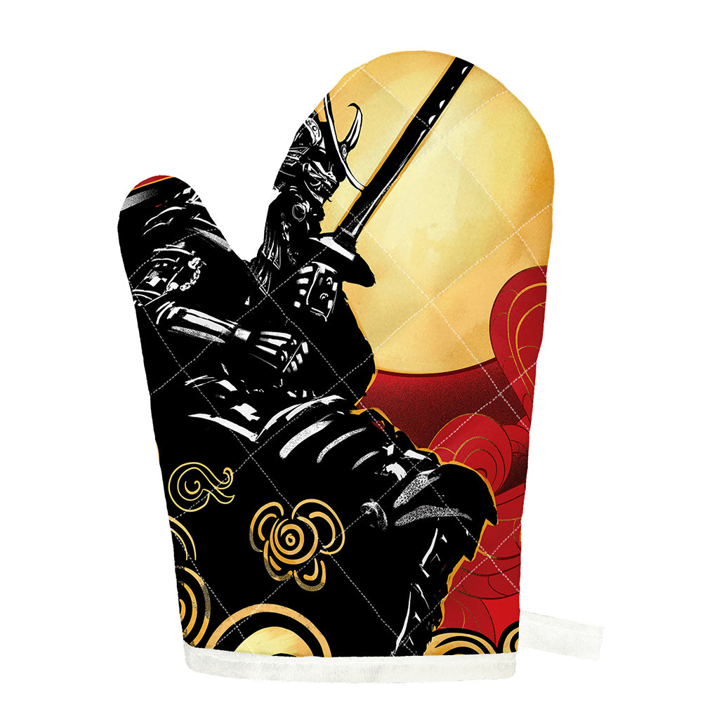 Red Sky And Golden Sun Samurai Print Single Oven Mitt