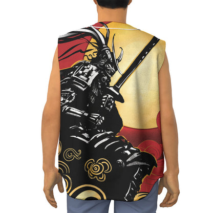 Red Sky And Golden Sun Samurai Print Sleeveless Baseball Jersey