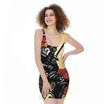 Red Sky And Golden Sun Samurai Print Sleeveless Bodycon Dress