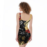 Red Sky And Golden Sun Samurai Print Sleeveless Bodycon Dress
