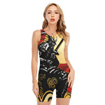 Red Sky And Golden Sun Samurai Print Sleeveless One Piece Swimsuit