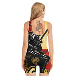 Red Sky And Golden Sun Samurai Print Sleeveless One Piece Swimsuit