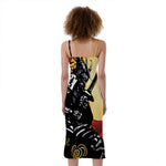 Red Sky And Golden Sun Samurai Print Slim Fit Midi Cami Dress
