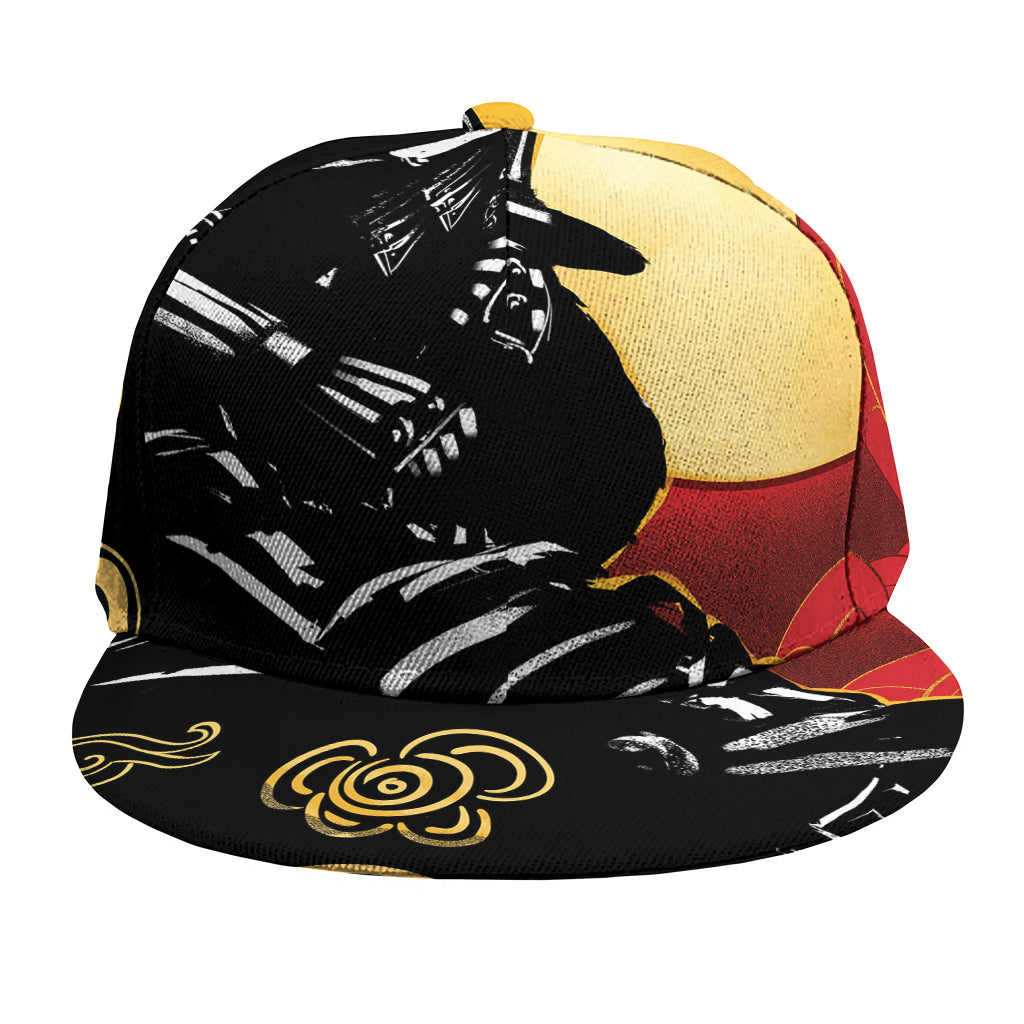 Red Sky And Golden Sun Samurai Print Snapback Cap