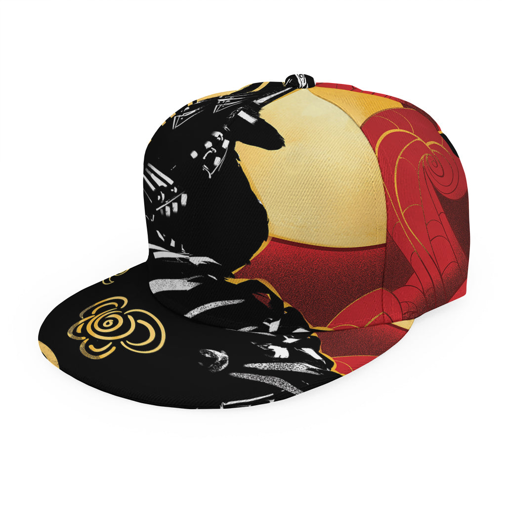 Red Sky And Golden Sun Samurai Print Snapback Cap