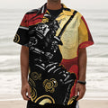 Red Sky And Golden Sun Samurai Print Textured Short Sleeve Shirt