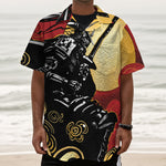 Red Sky And Golden Sun Samurai Print Textured Short Sleeve Shirt