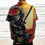 Red Sky And Golden Sun Samurai Print Textured Short Sleeve Shirt