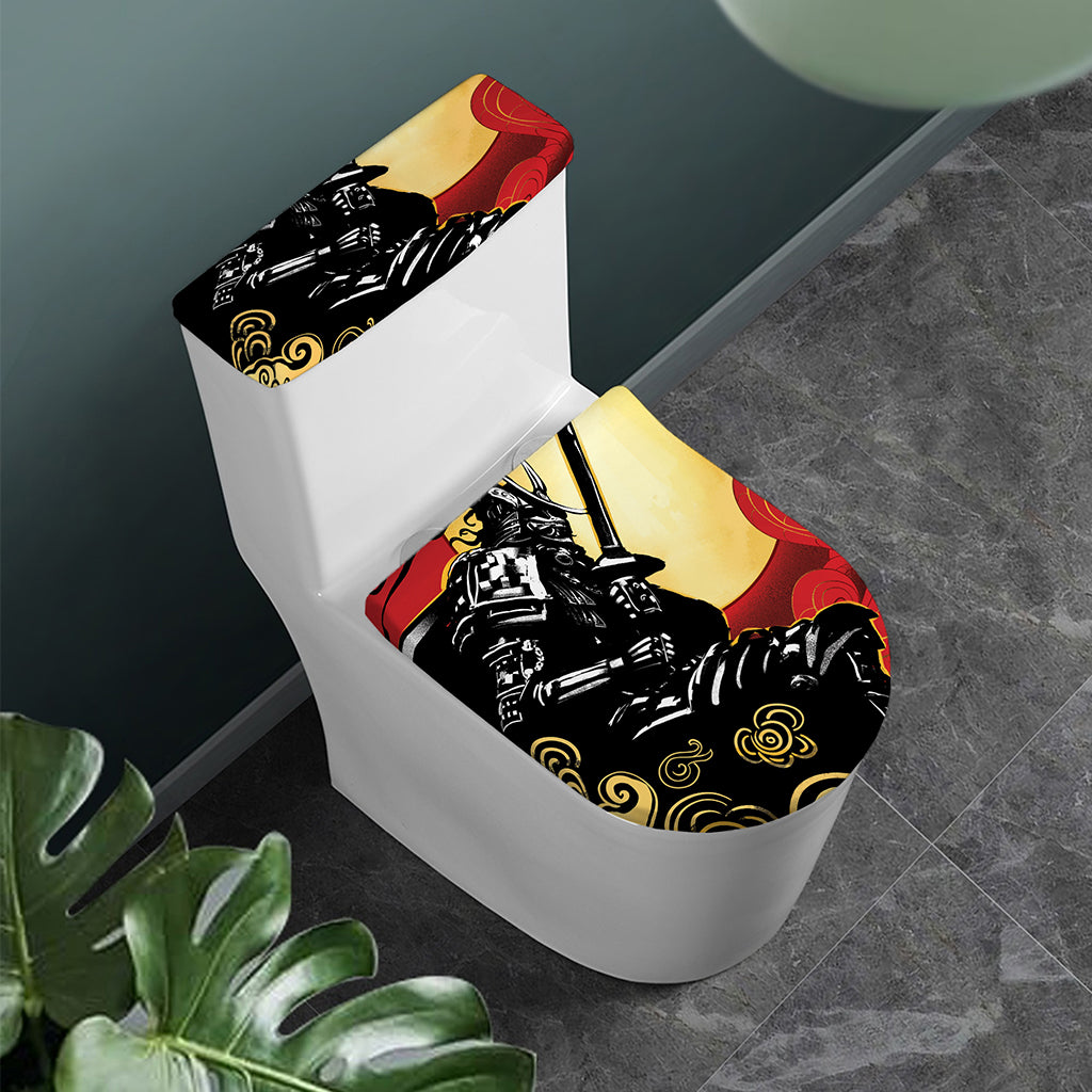 Red Sky And Golden Sun Samurai Print Toilet Lid And Tank Cover Set