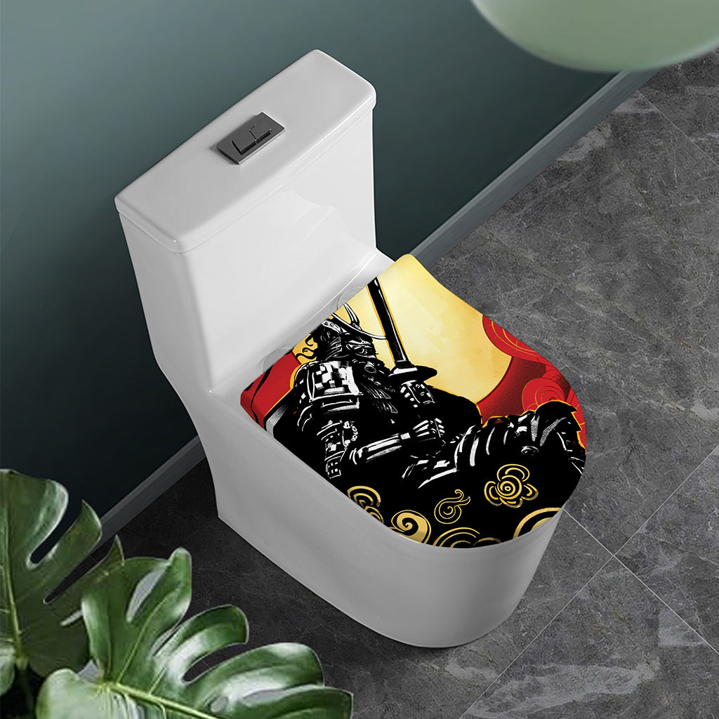 Red Sky And Golden Sun Samurai Print Toilet Lid Cover