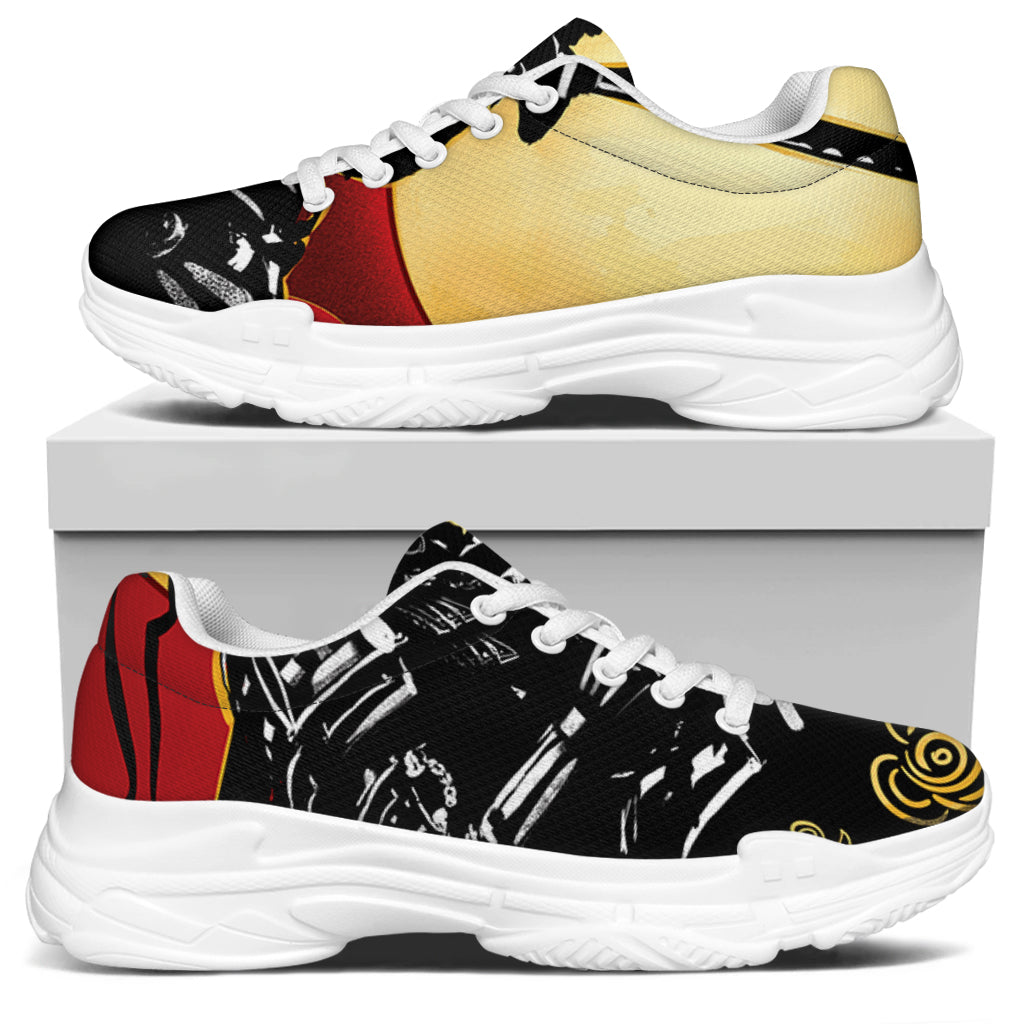 Red Sky And Golden Sun Samurai Print White Chunky Shoes