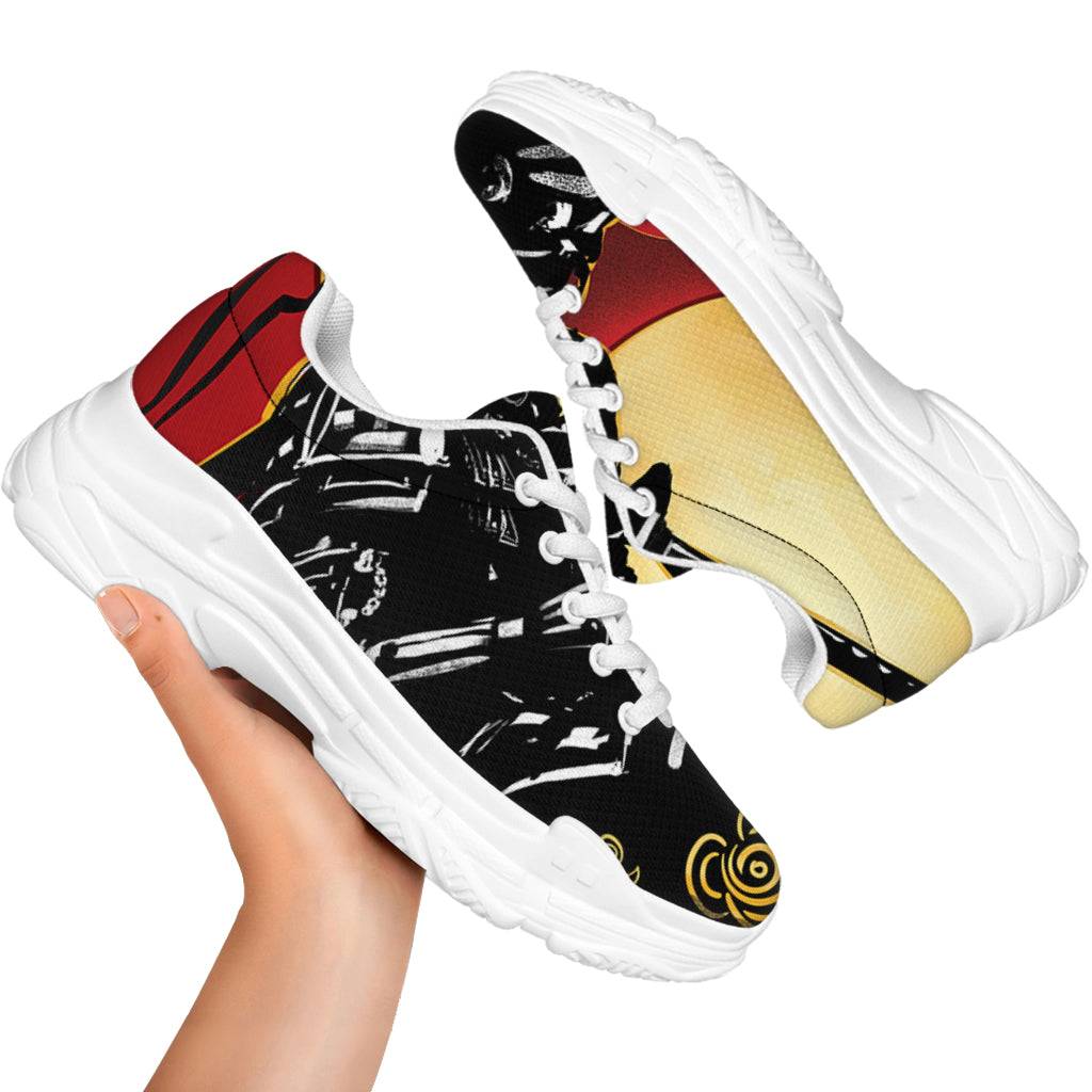 Red Sky And Golden Sun Samurai Print White Chunky Shoes
