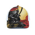 Red Sky And Golden Sun Samurai Print White Mesh Trucker Hat