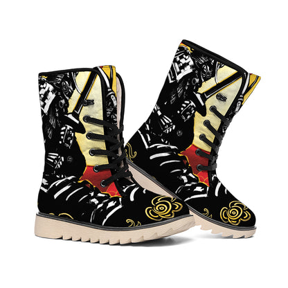 Red Sky And Golden Sun Samurai Print Winter Boots