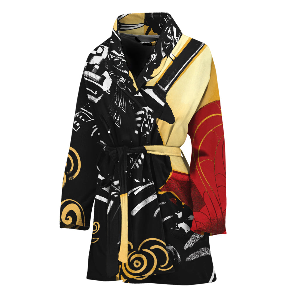 Red Sky And Golden Sun Samurai Print Women's Bathrobe