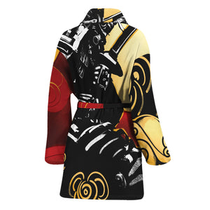 Red Sky And Golden Sun Samurai Print Women's Bathrobe