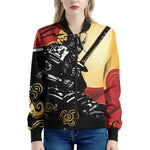 Red Sky And Golden Sun Samurai Print Women's Bomber Jacket