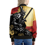 Red Sky And Golden Sun Samurai Print Women's Bomber Jacket