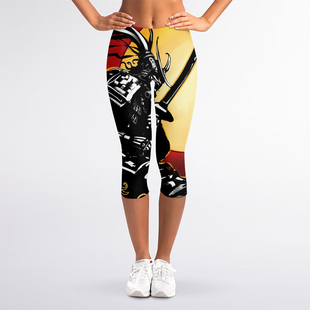 Red Sky And Golden Sun Samurai Print Women's Capri Leggings