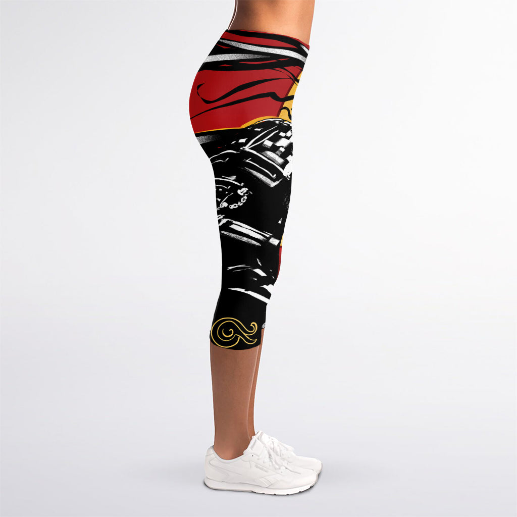 Red Sky And Golden Sun Samurai Print Women's Capri Leggings