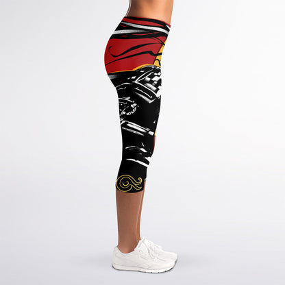 Red Sky And Golden Sun Samurai Print Women's Capri Leggings