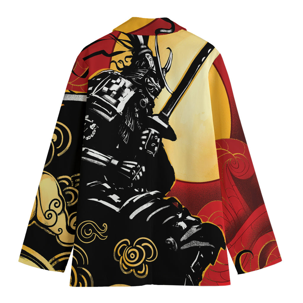 Red Sky And Golden Sun Samurai Print Women's Cotton Blazer
