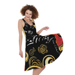 Red Sky And Golden Sun Samurai Print Women's Sleeveless Dress