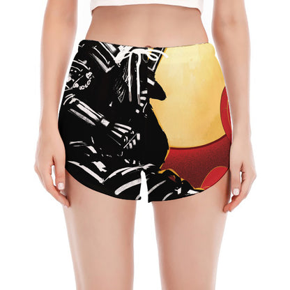 Red Sky And Golden Sun Samurai Print Women's Split Running Shorts