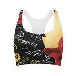 Red Sky And Golden Sun Samurai Print Women's Sports Bra