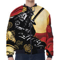 Red Sky And Golden Sun Samurai Print Zip Sleeve Bomber Jacket