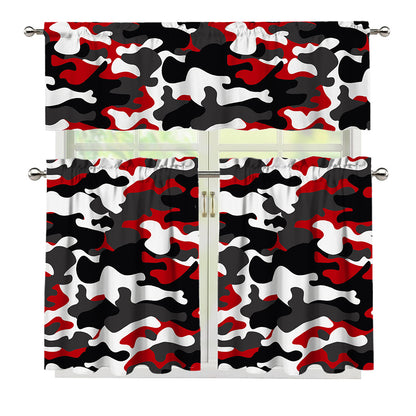 Red Snow Camouflage Print 3 Piece Kitchen Curtains
