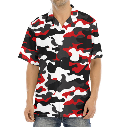 Red Snow Camouflage Print Aloha Shirt