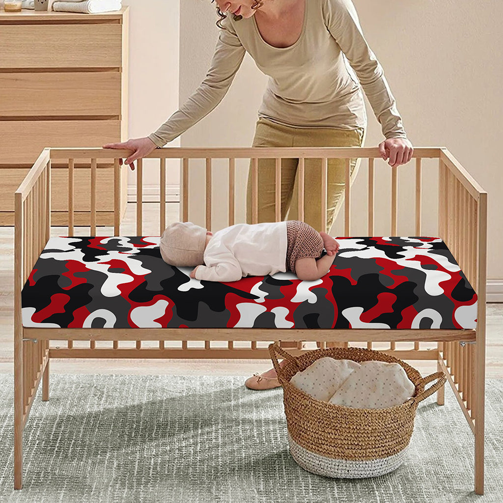 Red Snow Camouflage Print Baby Crib Sheet