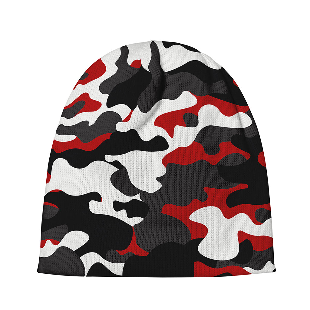 Red Snow Camouflage Print Beanie