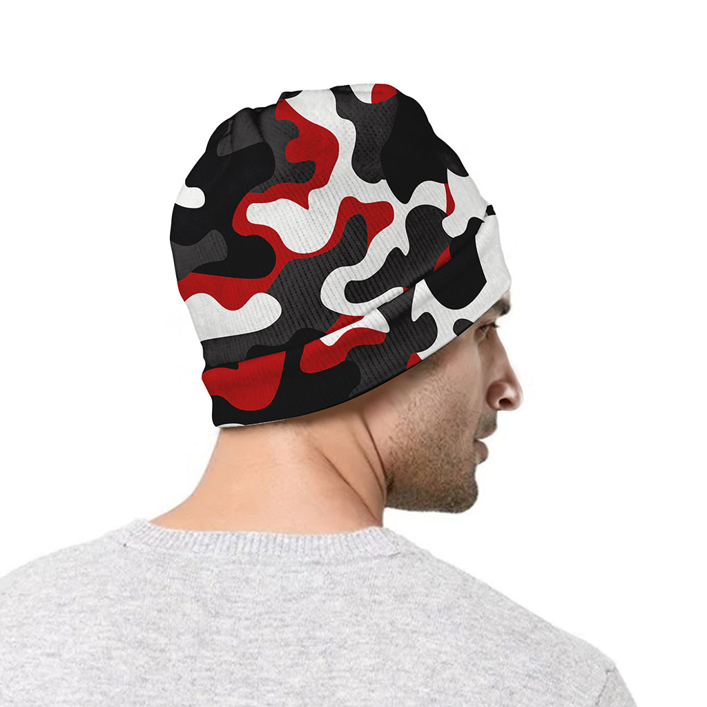 Red Snow Camouflage Print Beanie
